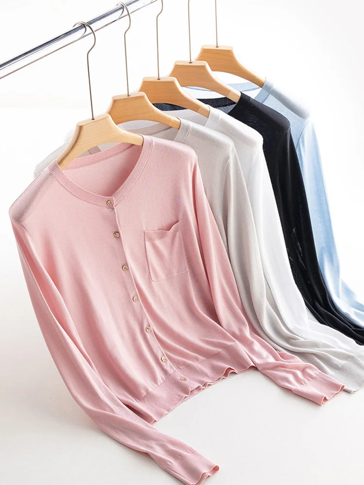 SuyaDream Woman Cardigans 6%Silk 94%Fiber Single Breasted 16G Spring Sweaters 2022 New Outwears White Pink