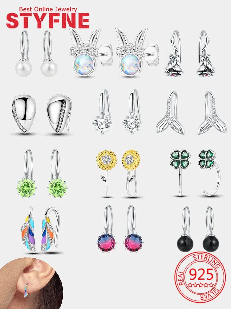 

Женские серьги из серебра 925 пробы в форме сердца, рыбий хвост, жемчужное перо, клевер, подсолнух, серьги-крючки для женщин, ювелирные изделия на день рождения, подарок