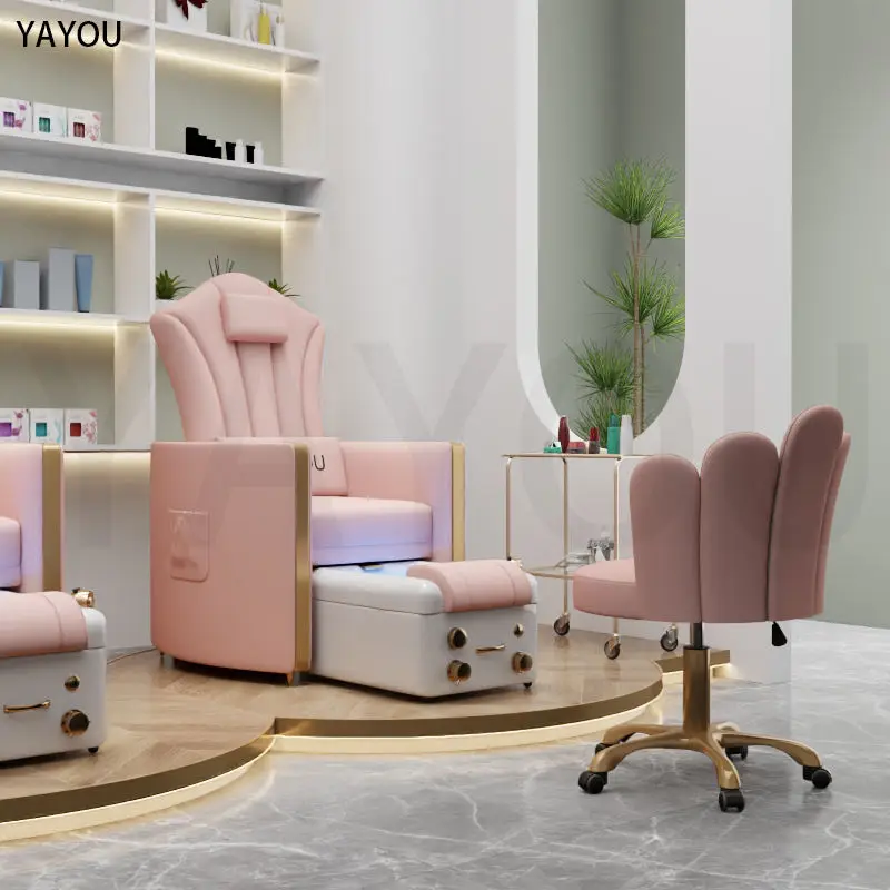 Pedicure Chairs Modern Pink PU Leather Salon Pedicure Queen Bakcrest Throne Foot Spa Chair for Nail Salon
