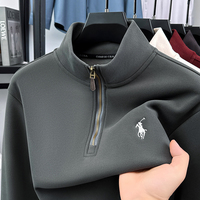2025 New Pony Logo New Men's Half Zipper Autumn and Winter Thick Fleece Long Sleeved T-shirt Top Stand Up Collar Sweatshirt