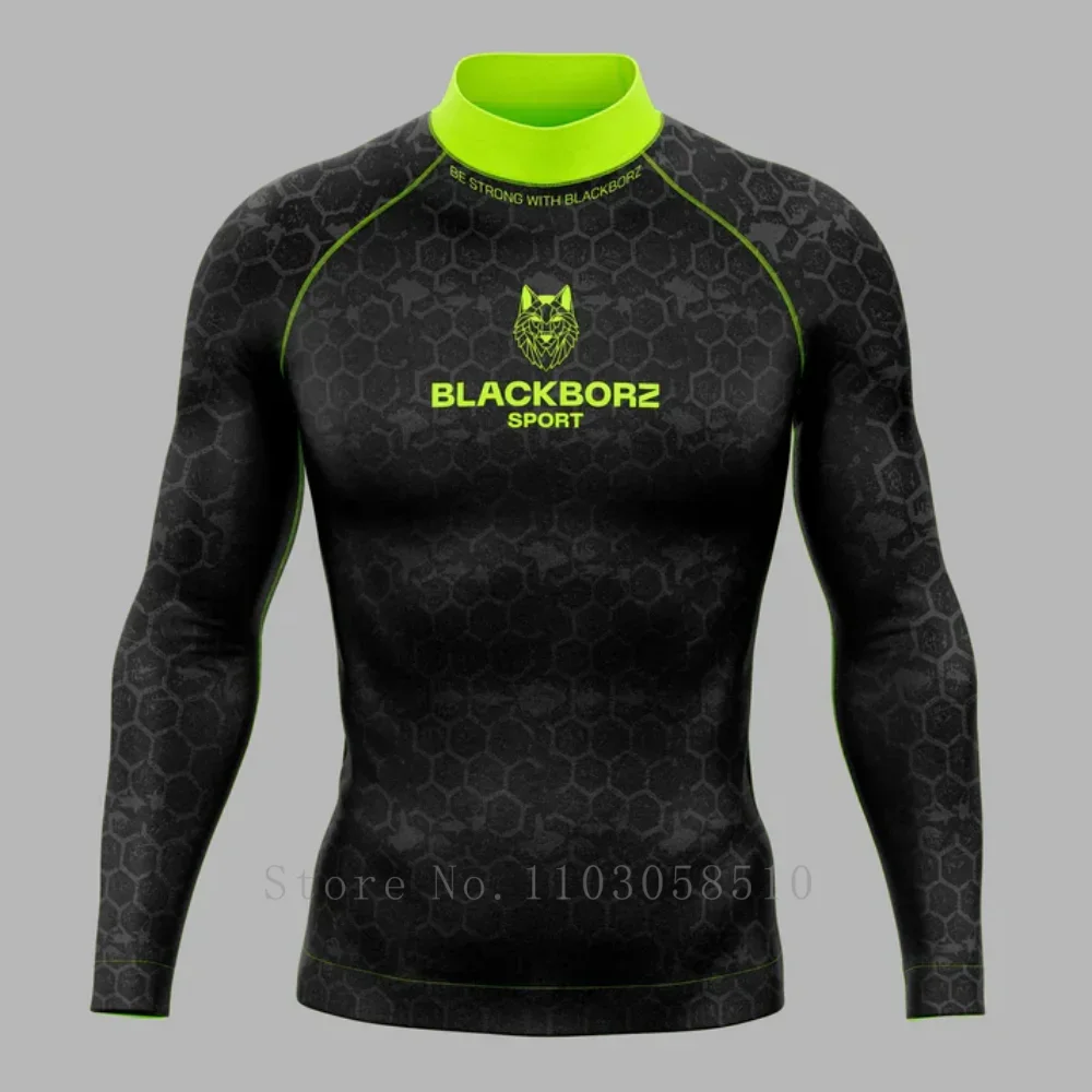 BLACKBORZ Long Sleeve Rash Guard Surfing Suit Uv Sun Protection Diving Suits Quick Dry Skins Swimming Tight Shirt Sport Clothes