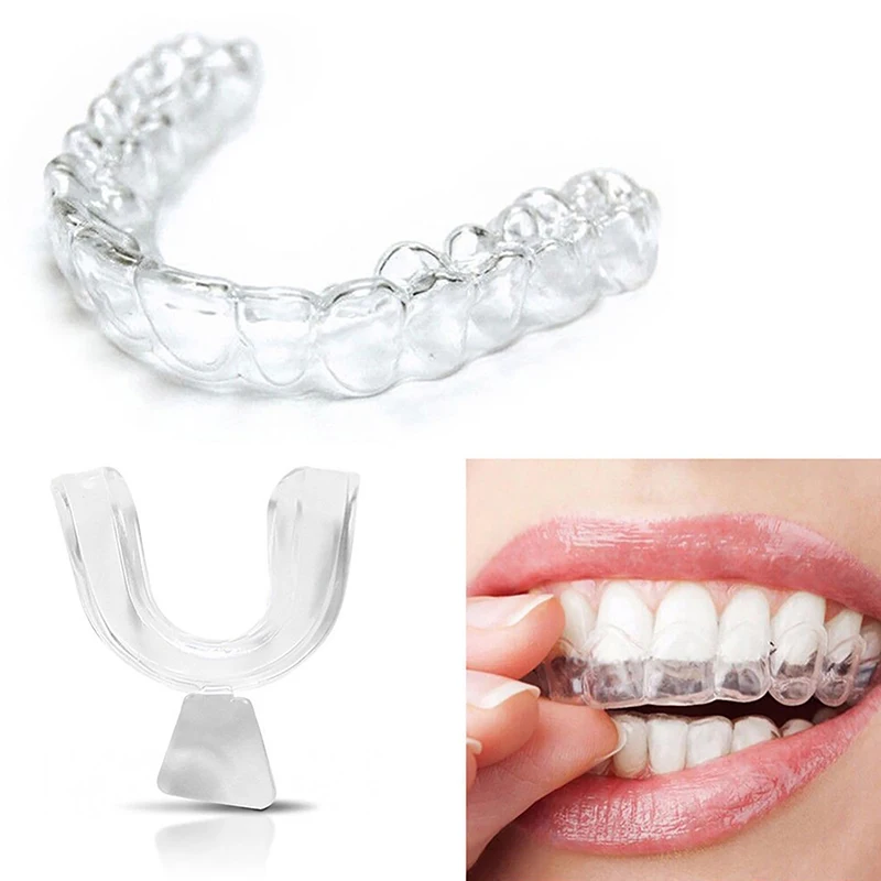 Protector bucal de silicona para el cuidado de los dientes, bandeja para blanqueamiento Dental, mordedura, ayuda para dormir, 1/2 piezas