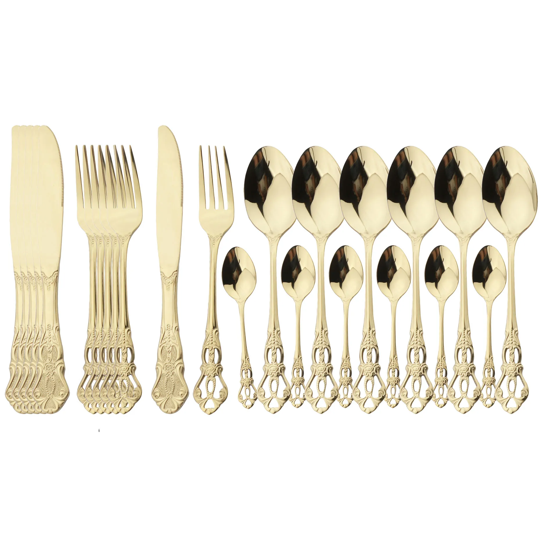 

24Pcs Dinnerware Set Vintage Mirror Champagne Cutlery Stainless Steel Dinner Knife Fork Teaspoon Tableware Set Kitchen Flatware