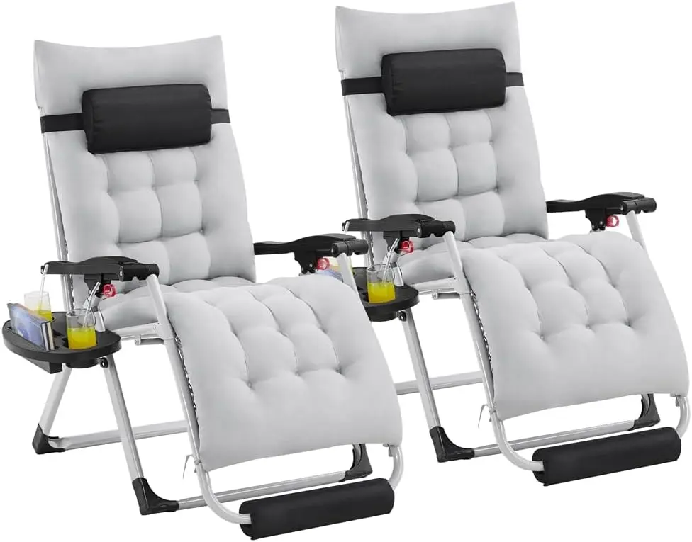 

26in Zero Gravity Chair Set of 2 Reclining Outdoor Sun Lounge Chairs w/Removable Cushion, Cupholder, Headrest and Footrest