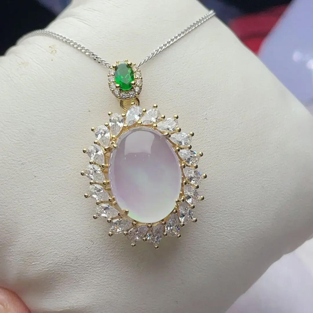 

Myanmar jadeite pure natural high ice inlaid pendant bare stone ice transparent water light luxury fashion exquisite send wife