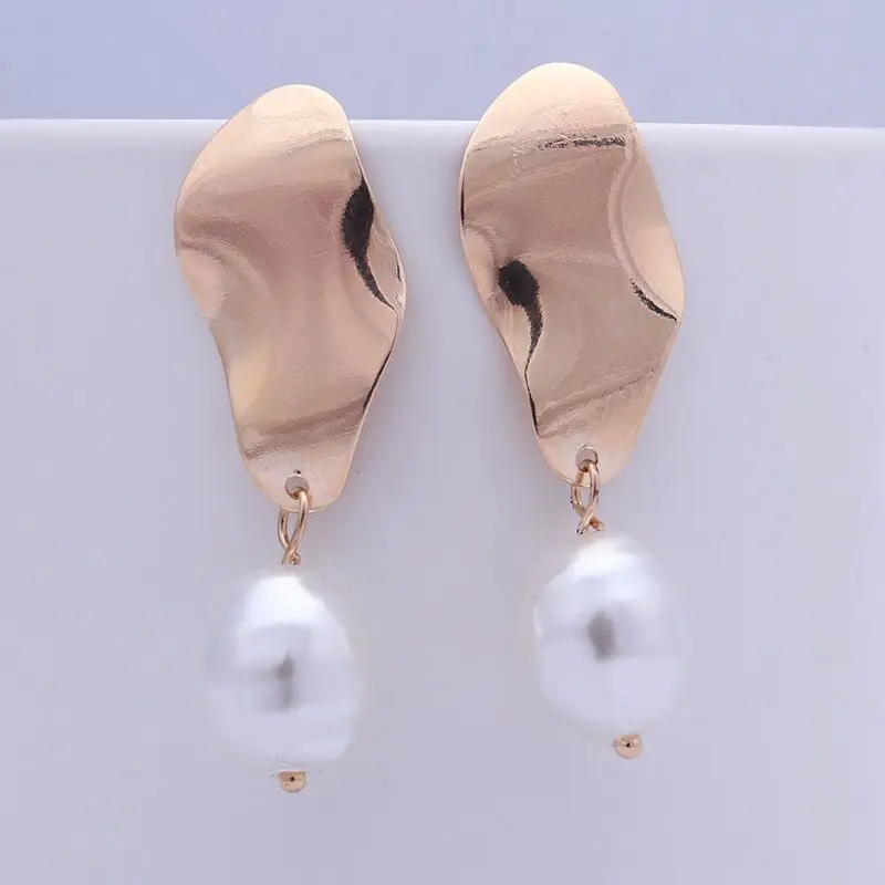 Geometry Irregular Uneven Metal Flake Earrings Stud  Korean Style Pearl Dangle Earrings Women 2023 Fashion серьги тренд  3817