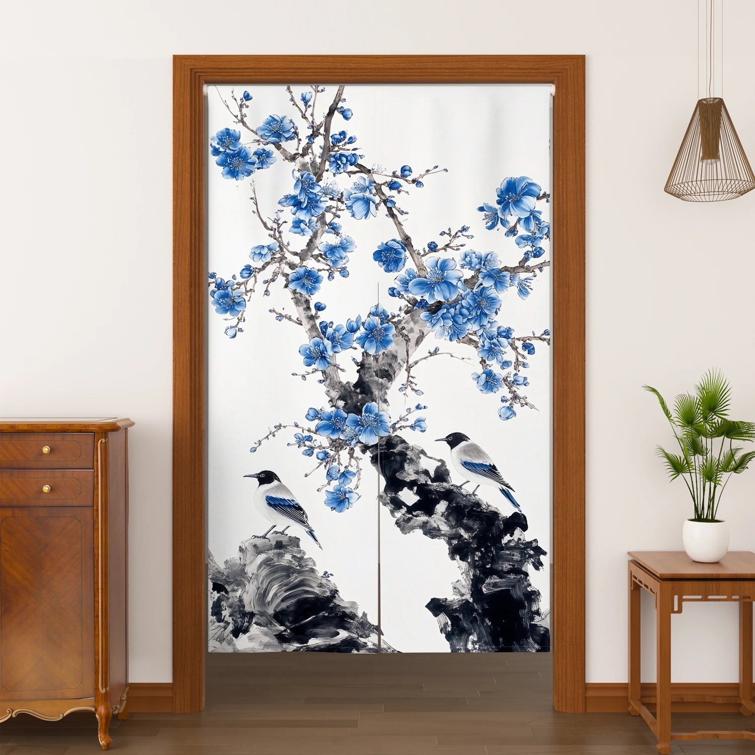 Japanese Noren Door Curtains Bird Koi Fish Cat Floral Pattern Linen Doorway Curtain Kitchen Bedroom Entrance Split Half Curtains