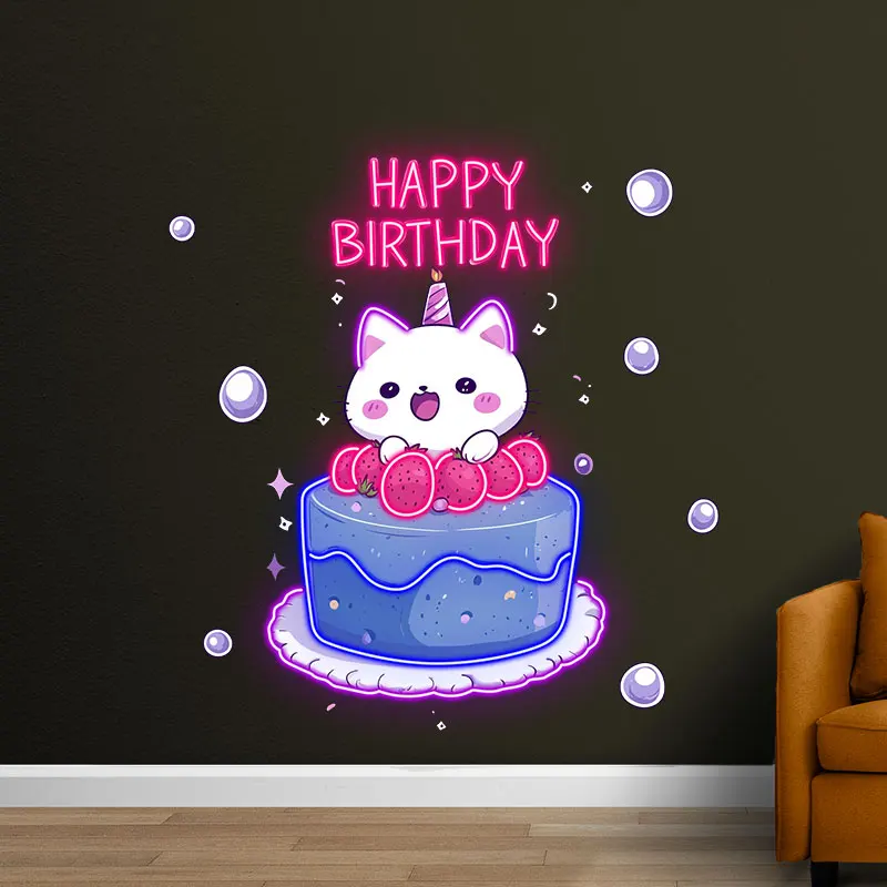 Cute Cat Cake Neon Light Sign, Perfect for Bakery, Café, Birthday Party & Kids Room Decor, Fun and Adorable LED Wall Art, Gift