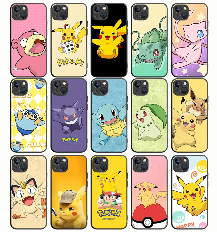 Pokémon Soft Case para iPhone, bonito, 14, 13, 11, 12, XS, Pro, Max, Plus, X