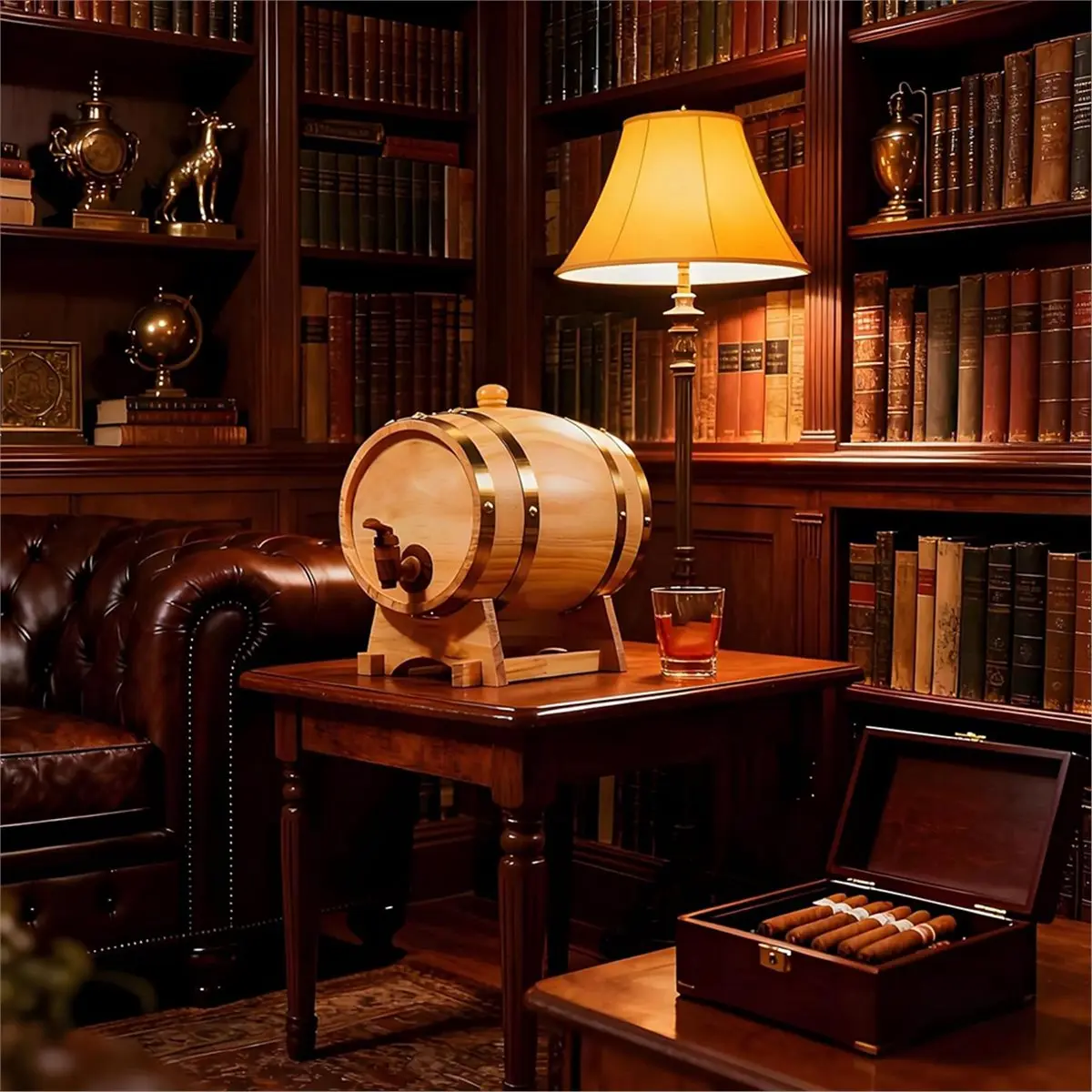 AB52 3L Wooden Whiskey , Custom Oak Aging with Stand & Spigot, Home Bar Gift for Men Dad