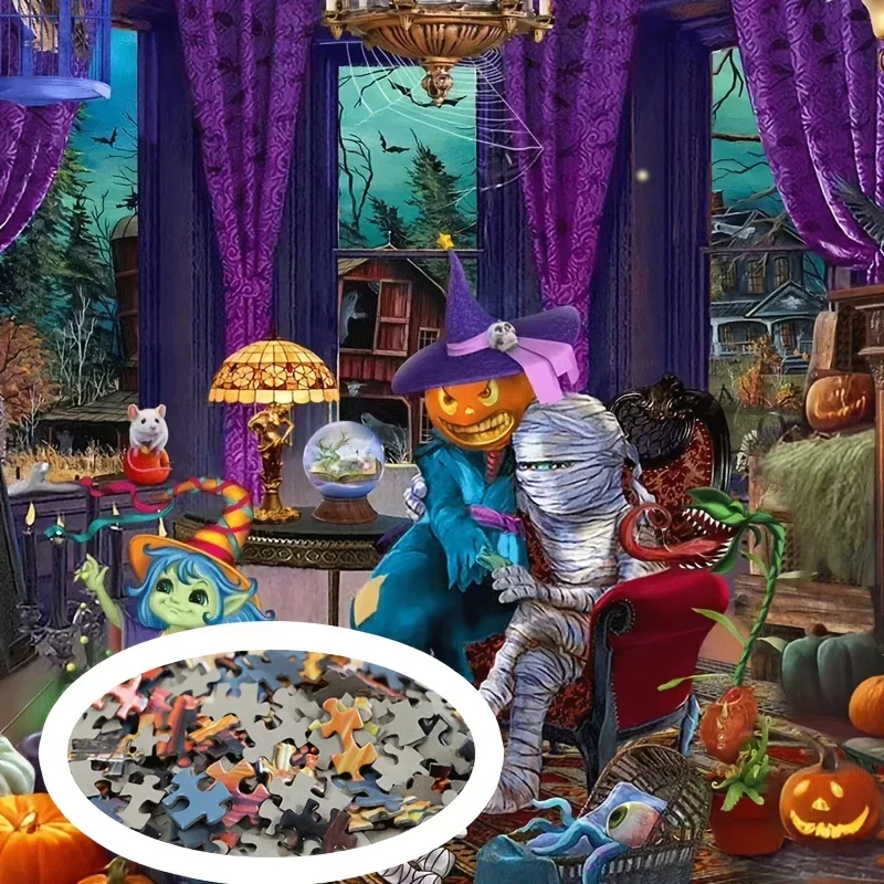 500 قطعة من أحجية ورق الهالوين للبالغين - مشهد بيت اليقطين المخيف - 18 × 11 بوصة (46 × 28 سم) - رمادي سميك 1.5 مم