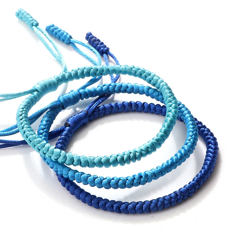 Blue Rope Knots Bracelet Women Lucky Handmade Braided Tibetan Buddhist Adjustable Bracelets Bangles For Men Fashion Jewelry Gift