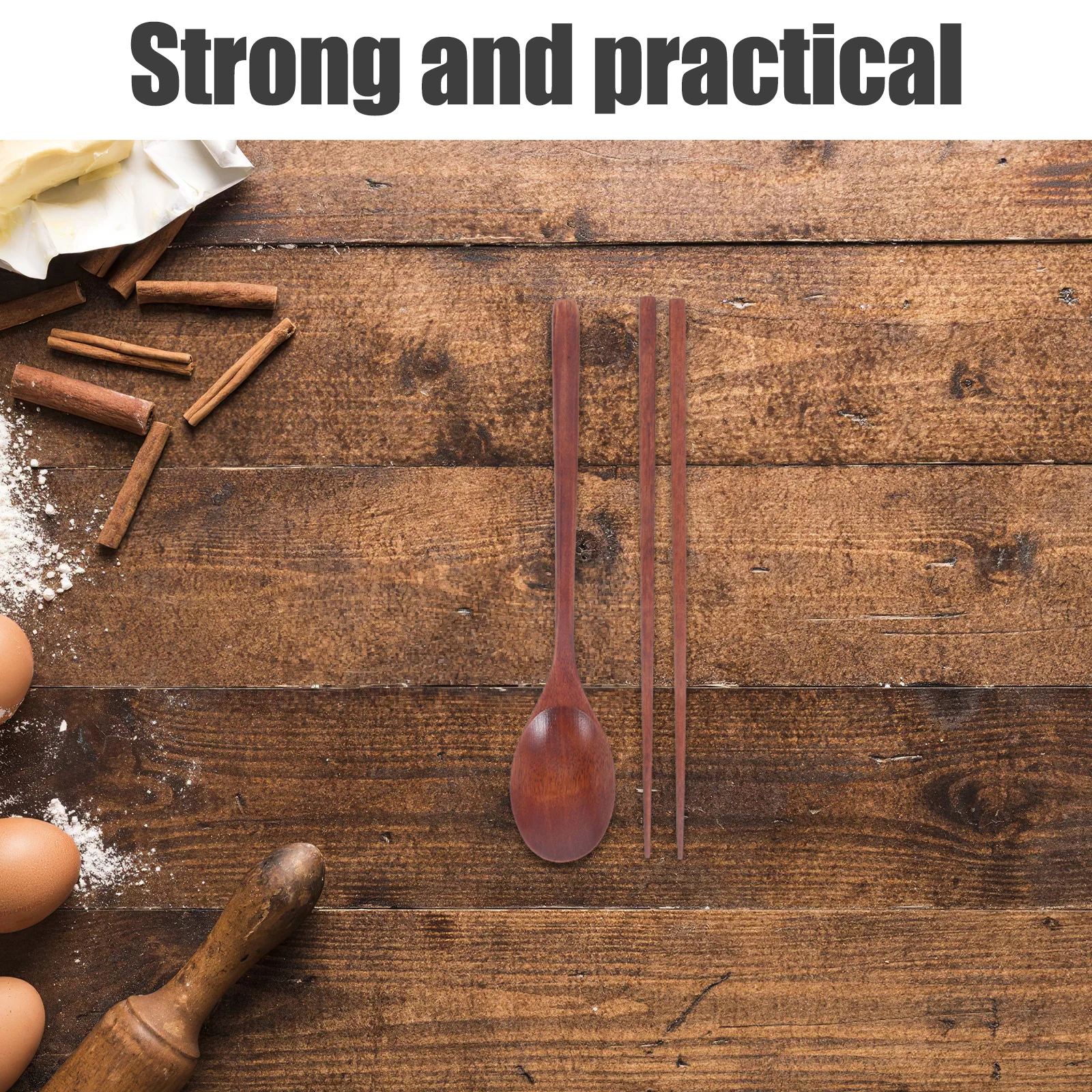 

3Sets Portable Korean Spoon Chopsticks Set Natural Wood Reusable Lightweight Tableware for Travel Camping Office Picnic Dining