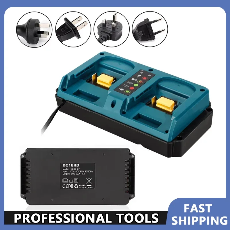

Быстрое зарядное устройство для Makita 18V Li-ion, совместимое с BL1815 BL1820 BL1830, двойное зарядное устройство для Makita 18V, замена штока зарядного устройства EU/US.