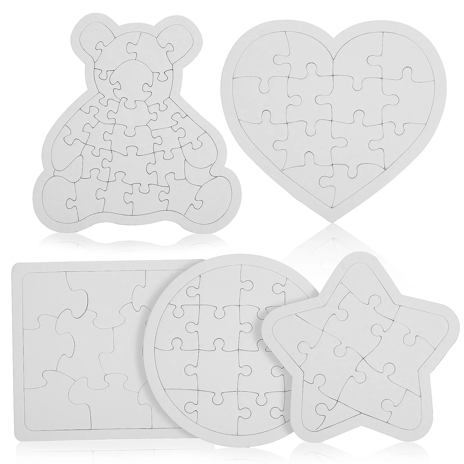 5Pcs Blank Puzzles Bear Square Round Pentagram Heart Shaped Paper Puzzle Pieces for Painting Individual Design