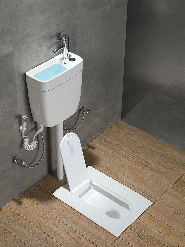 Squatting toilet with cover plate, squatting pit type, washbasin, flush water tank, complete set, new household urinal