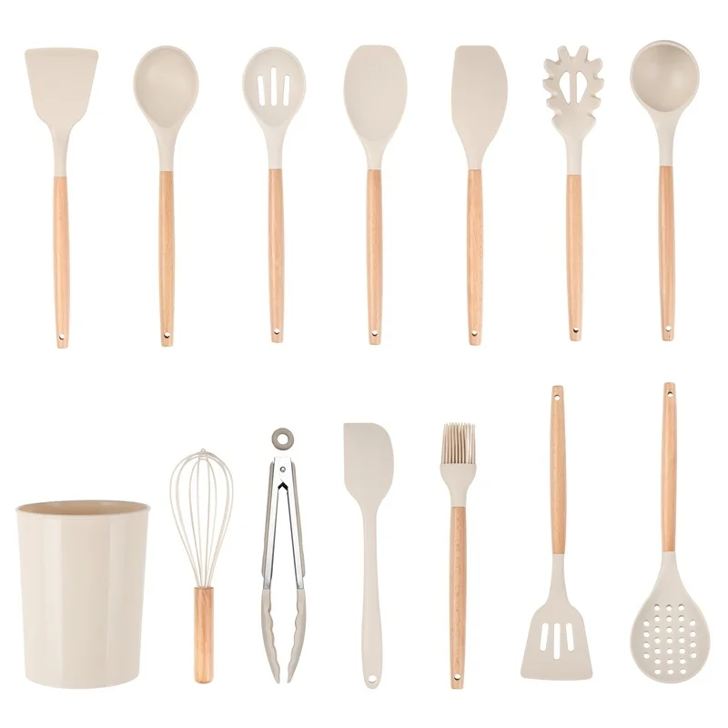 

14 шт., набор кухонных принадлежностей с Caddy, термостойкие силиконовые инструменты, антипригарная посуда, безопасная для еды, без BPA, можно мыть в посудомоечной машине
