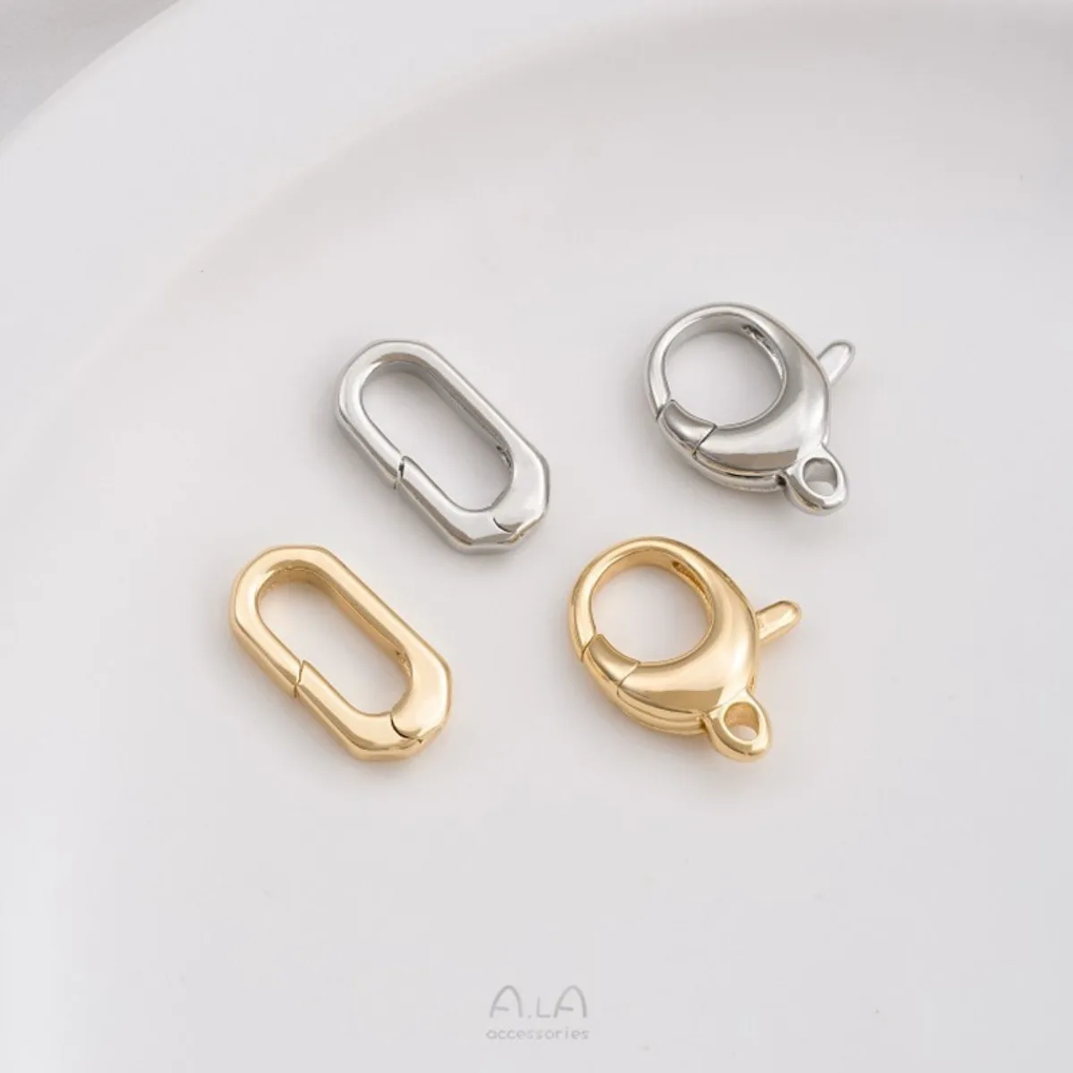Brass 14K Gold Plated QQ Lobster Clasp Oval Long O Spring Clasp DIY Chain Bracelet Necklace End Jewelry Findings