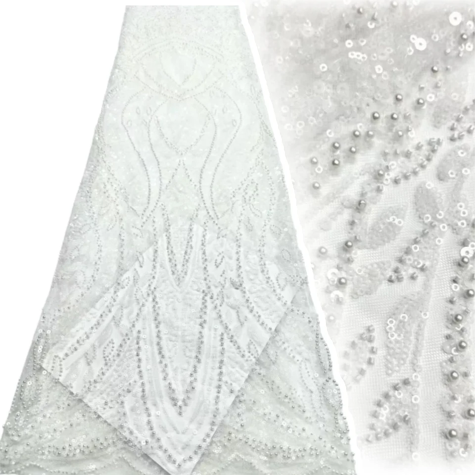

African Tulle Lace Fabric 2025 French Net Sequins Fabric Sewing Embroidery Lace Sliver Tulle Mesh Nigeria Dress 5 Yards TP1679