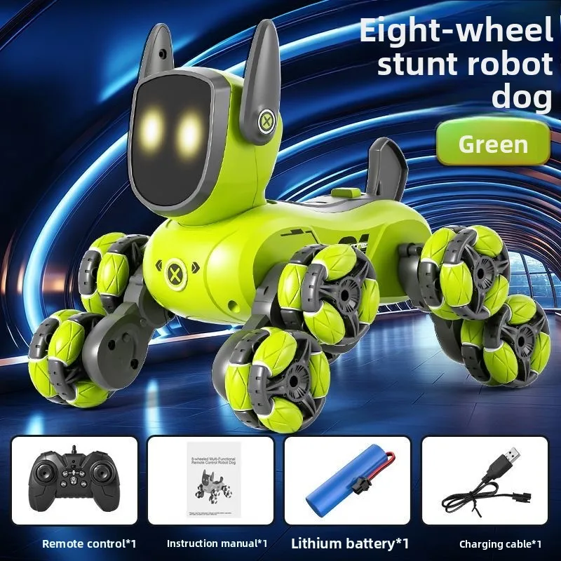Brinquedo inteligente para cachorro robô RC - Pequeno animal de estimação com controle remoto interativo multifuncional de 8 rodas para meninos e meninas