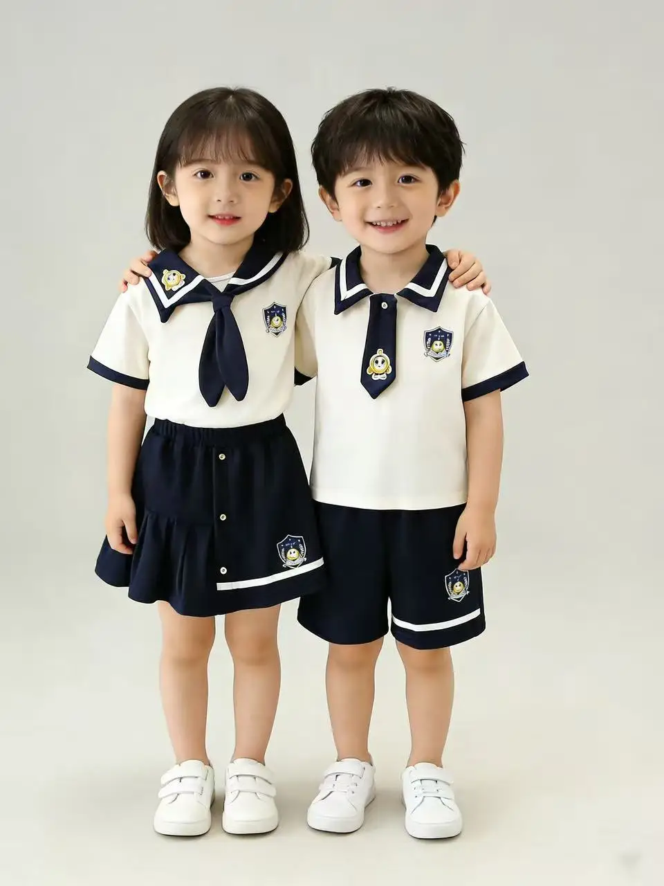 子供用プレッピー夏服半袖ポロシャツセット2枚組兄弟姉妹服綿混紡韓国風
