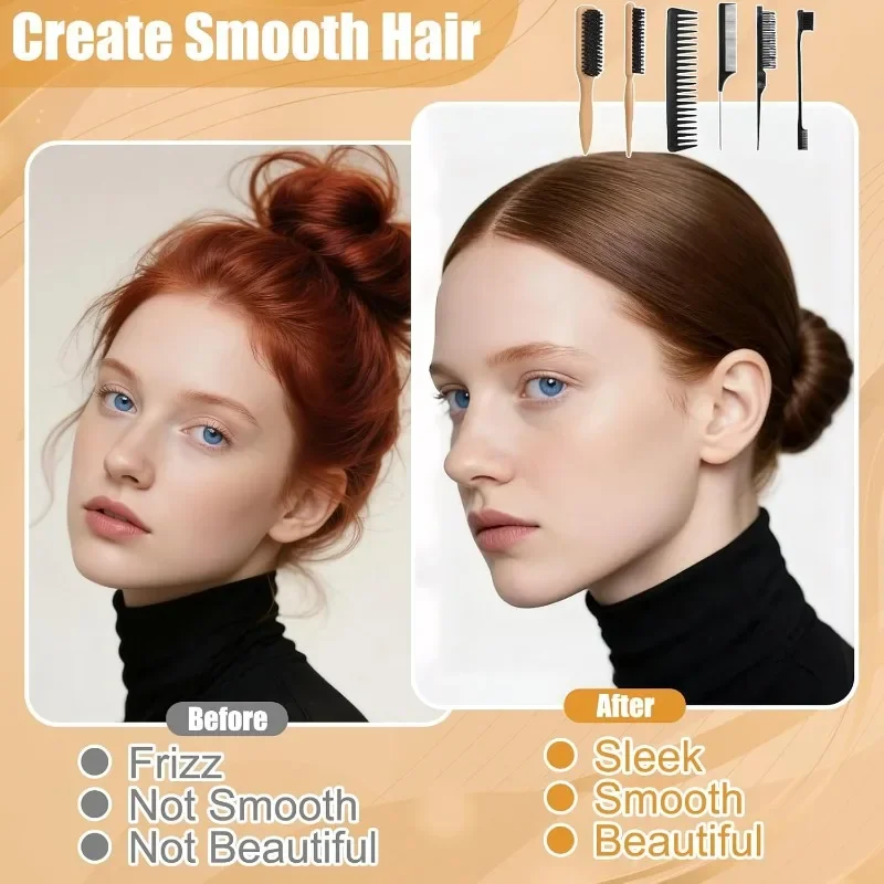 Professional Boar Bristle Hair Brush Set with Wood Handle - Anti-Frizz & Static Control - Scalp Massage Brush for All Hair Types