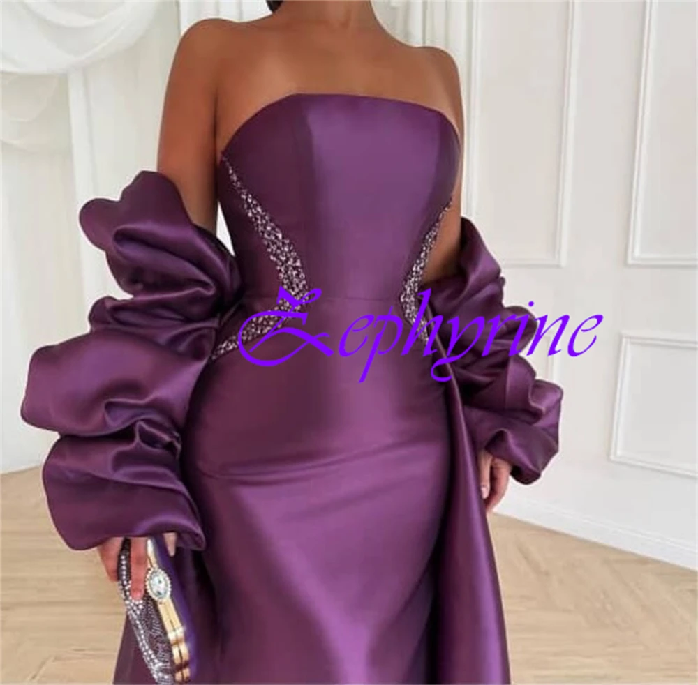 Customized Exquisite Off the Shoulder Detachable Sleeve 3/4 Sleeves Evening Dress High Quality Satin Backless Prom Dresses