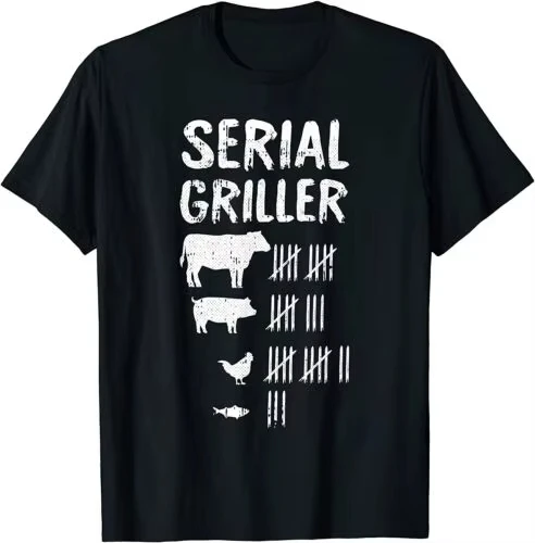 Serial Griller Funny BBQ Graphic T-Shirt Retro Barbecue Lover Streetwear Tee Grilling Dad Gift Tops for Men Woman Summer Shirt