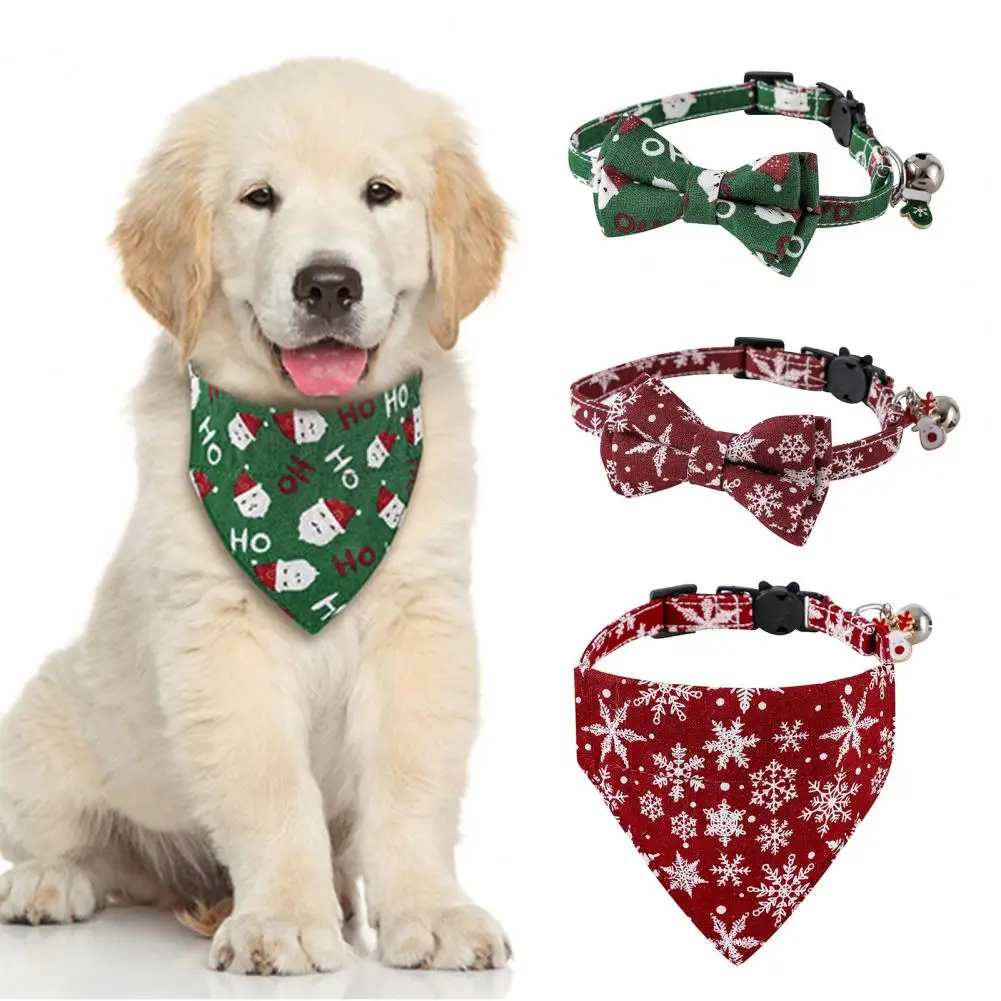 Pet Collar Scarf Buckle Santa Claus Pet Triangular Scarf Snowflake Pet Xmas Necklace Pet Christmas Collar Cat Supplies