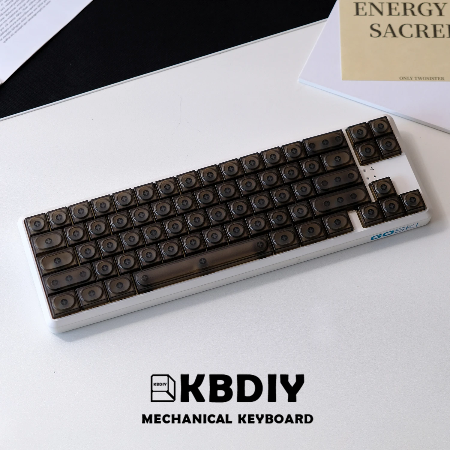 kbdiy conjunto de keycap pbt para teclado mecanico preto transparente gamer switches mx horizon 115 teclas perfil baixo 01