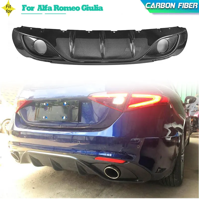 Carbon Fiber Car Rear Bumper Diffuser Lip Spoiler for Alfa Romeo Giulia Sport Sedan 2016-2019 Racing Rear Diffuser Lip Apron