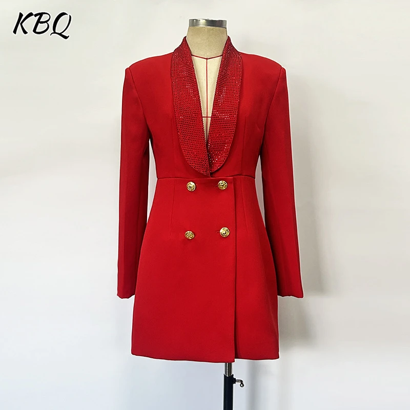 KBQ Solid Spliced Button Hollow Out Tunic Blazers For Women Notched Collar Long Sleeve Backless Slimming Blazer Female Fashion