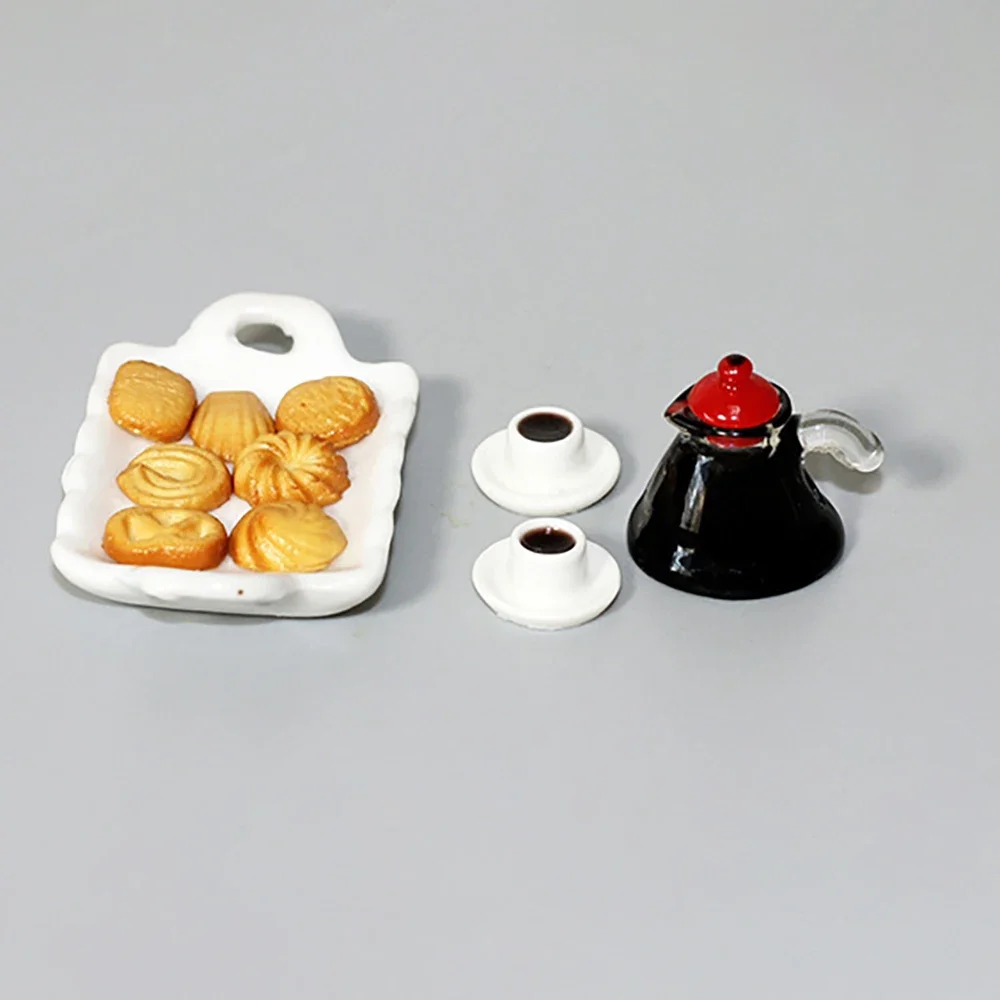 1/12 Doll House Miniature Ceramic Tray Biscuit Coffee Cup Pot Set Food Model Toy for Mini Decorate Dollhouse Accessories