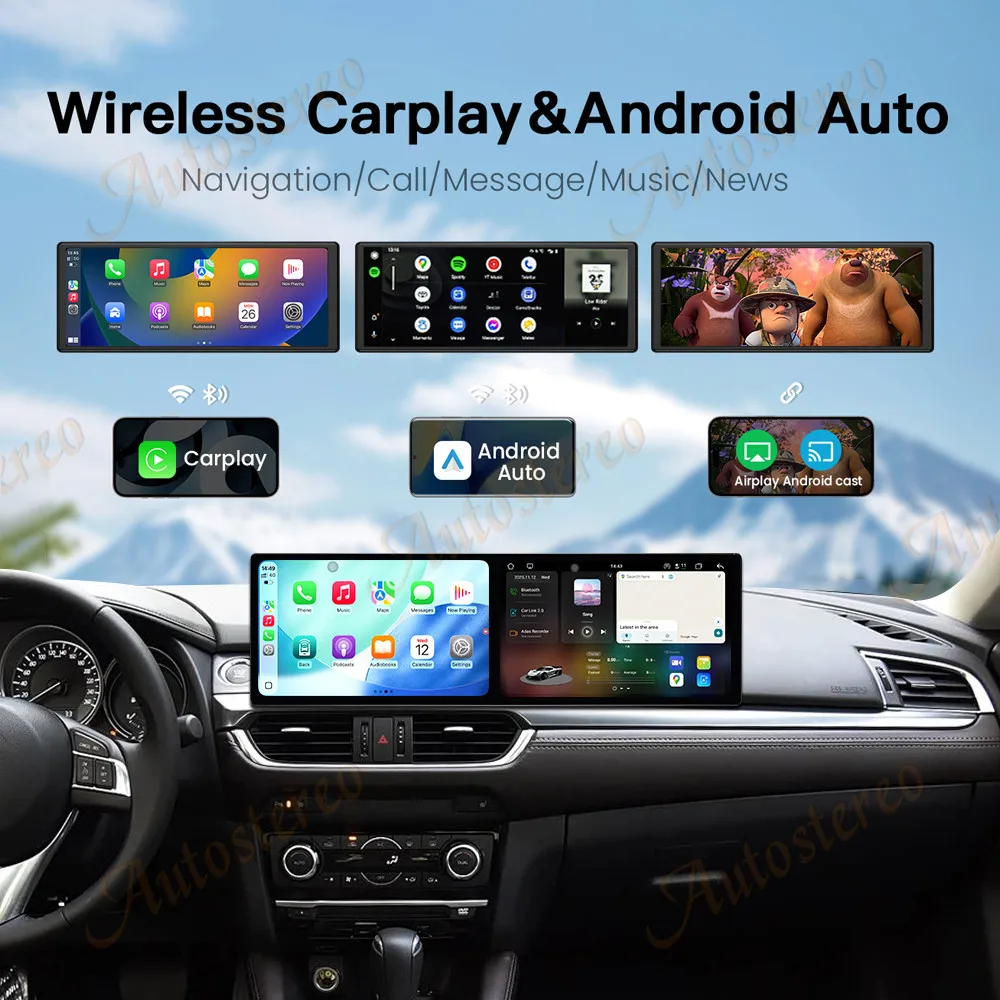 Dual 10.1 inch Screen Carplay Android 14 Car GPS Navigation For Mazda Axela 3 2014-2019 Head Unit Multimedia Player Car Radio