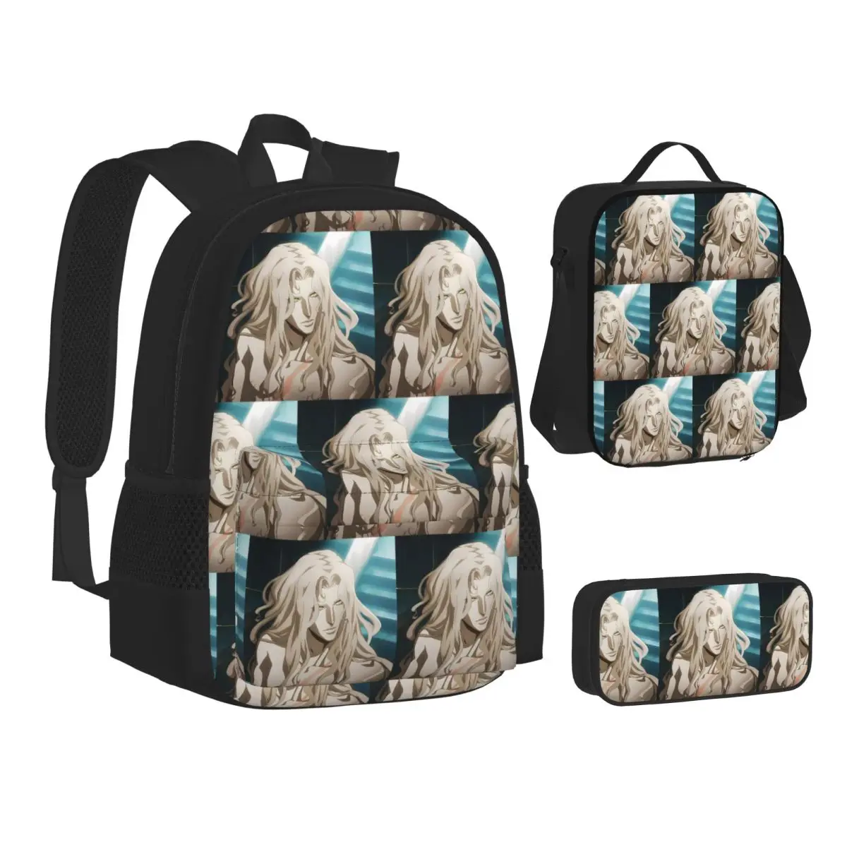 

Alucard Castlevania Backpacks Boys Girls Bookbag School Bags Kids Rucksack Lunch Bag Pen Bag Three-Piece Set