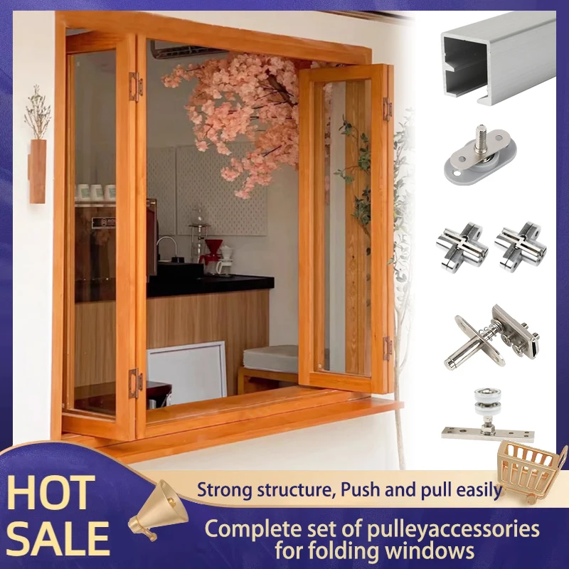 Left And Right Folding Windows Aluminum Alloy Kitchen Coffee Milk Tea Shop Open Folding Sliding Window Glass Window