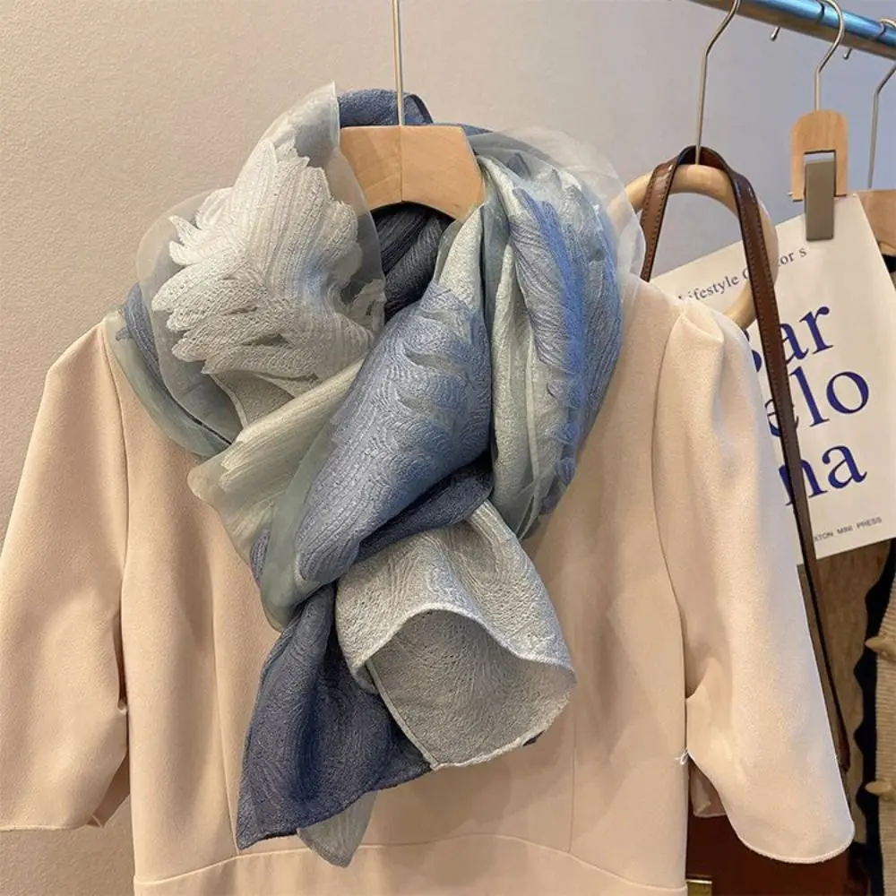 

Printing Silk Scarf Shawls Sunscreen Korean Style Mesh Neck Scarves Transparent Neckerchief Flower Hijab Wraps Dress Decor