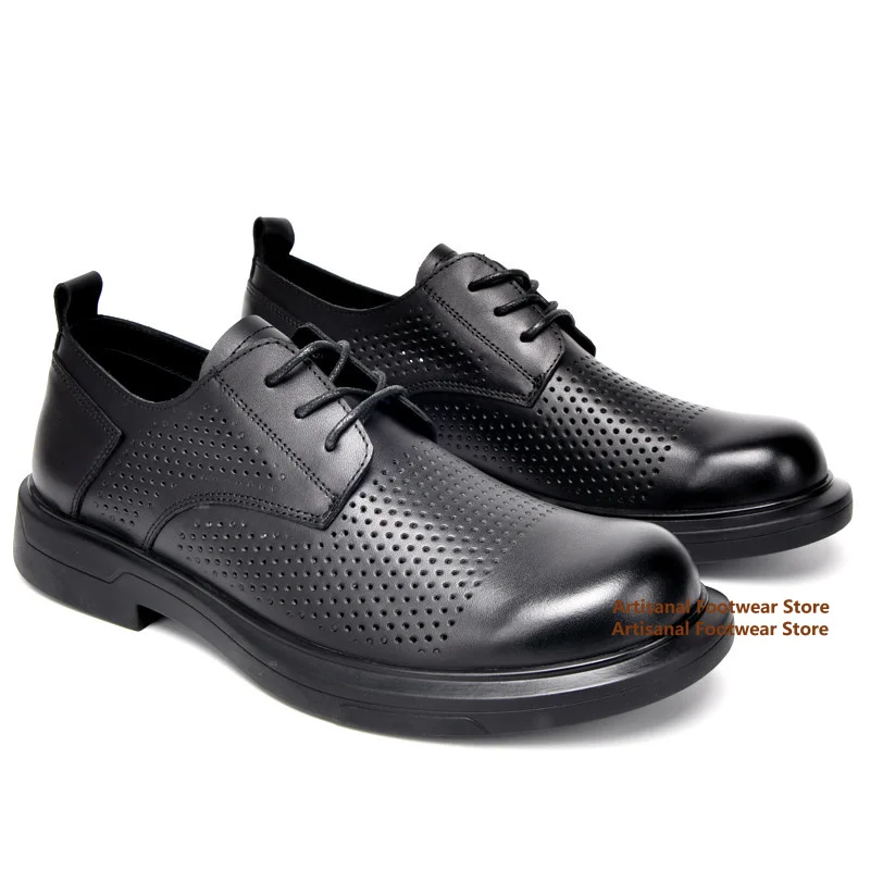 

Summer Hollow-Out Leather Shoes British Style Cowhide Derby Shoes Men's Business Casual Breathable Lace Up Leather Shoes
