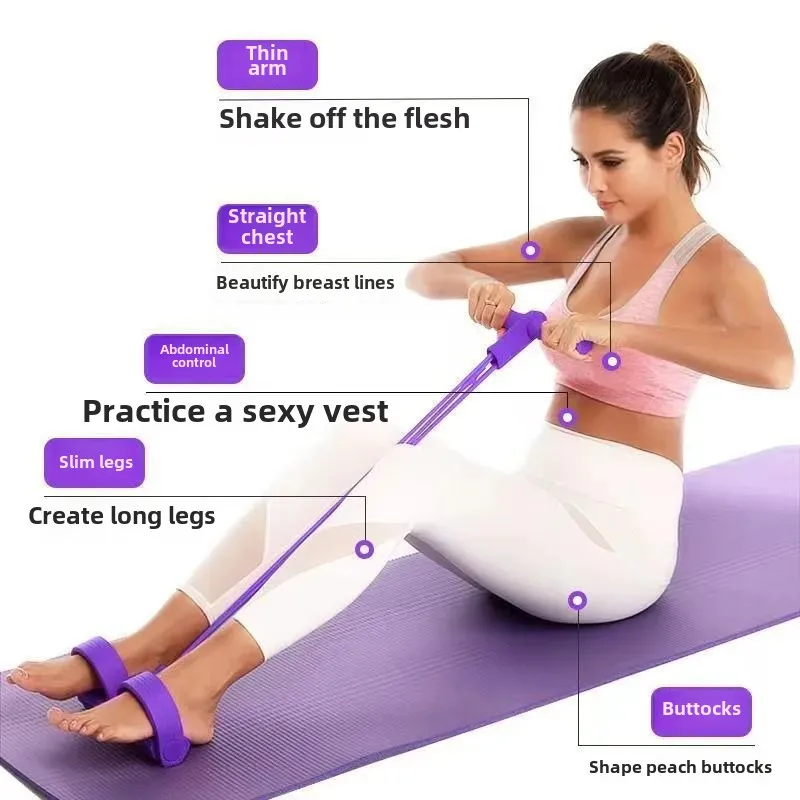 متعددة الوظائف دواسة القدم المقاومة المدرب مساعد الجلوس البطن جهاز التخسيس أربعة أنبوب حبل مرن اليوغا اللياقة البدنية تجهيز