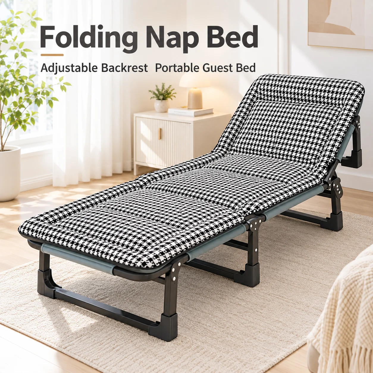 AOLIVIYA Folding Bed For Adults Portable Cot With Mattress Adjustable Reclining Lounge Chair Guest Bed For Office Naps