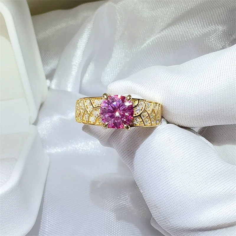 

Romantic Gift Pink Diamond Gold Light Luxury Ring For Women 1ct Moissanite 24K Gold AU999 | Decent and thoughtful, perfect