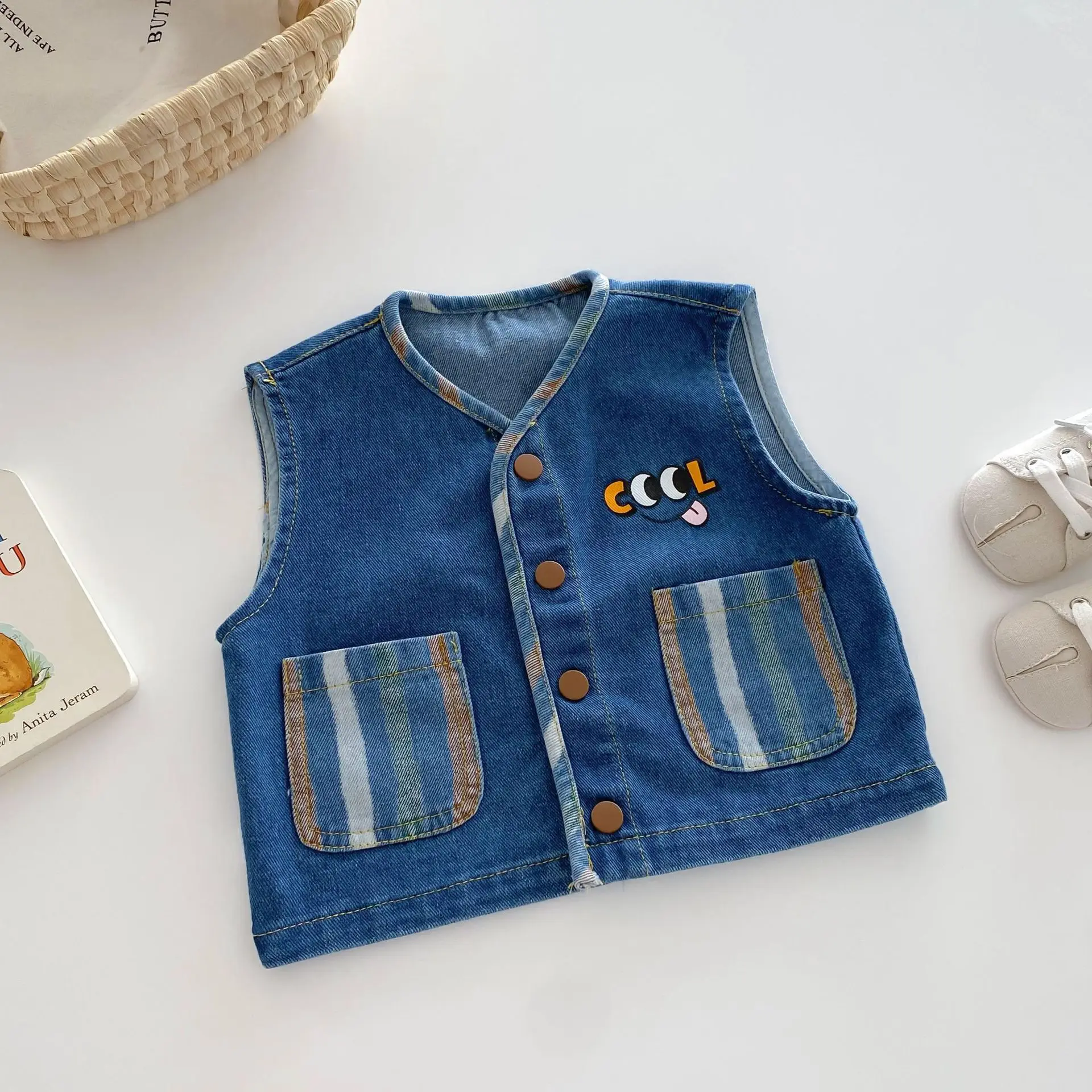 

Children denim vest 0-5 years old autumn Korean baby clothing boys striped fashion cardigan kids clothes fashion