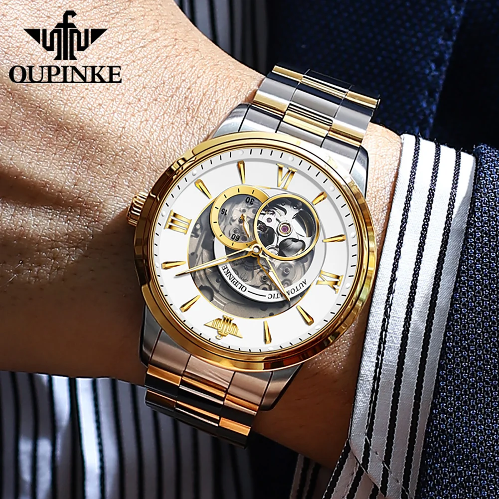 OUPINKE 3190 Japan Movement Watch for Men Skeleton Hollow Luminous Waterproof Original TOP Brand Wristwatch for Man Genuine