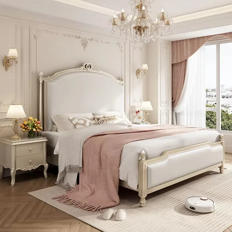 

King Size Tall Headboard Double Bed Wooden Nordic Twin Master Bedroom Bed Luxury Modern Cama Matrimonial Bedroom Furniture