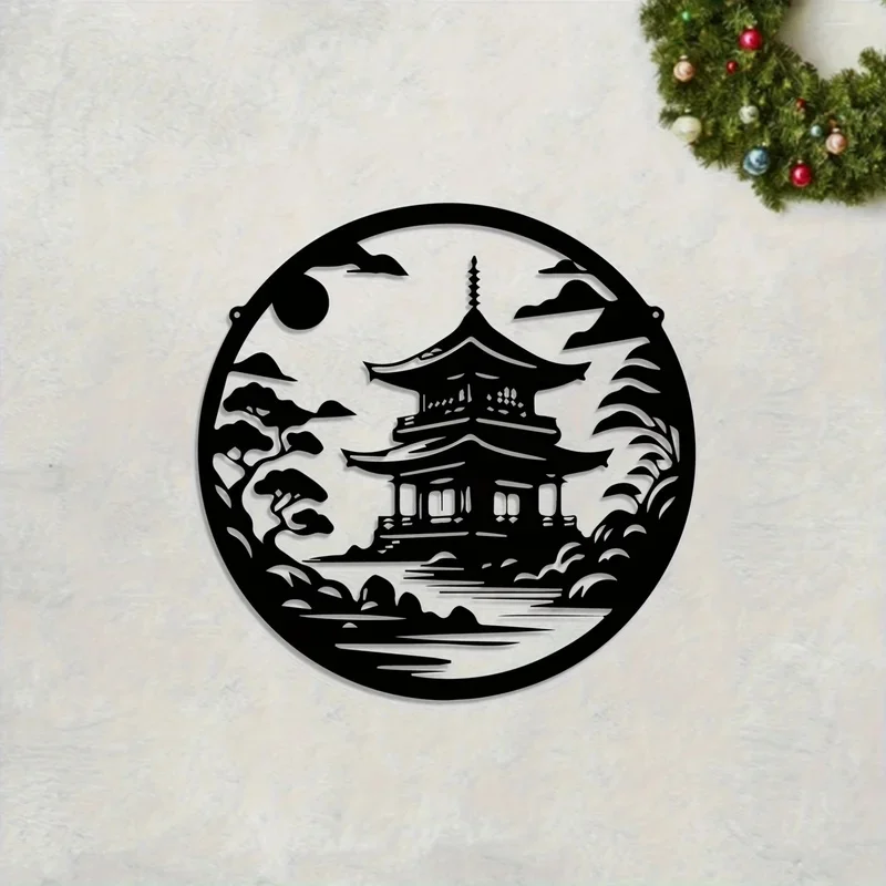 Japanese Pagoda Zen Garden Wall Art Metal Sculpture Weatherproof Yard Fence Decor 1pc