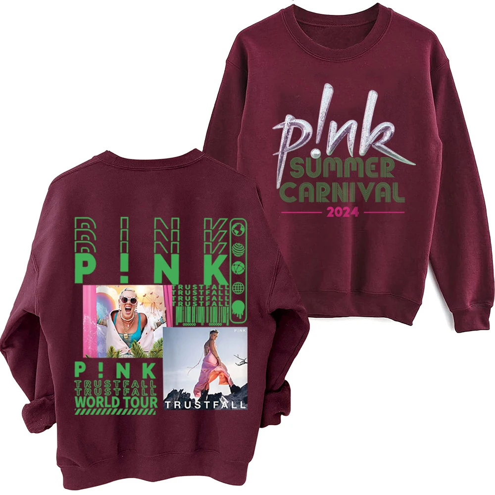 Rapper P!nk Pink Singer Summer Carnival 2024 Tour Sweatshirts Pink Hoodies Trustfall Album Concert Tops Oversized (Us Size)