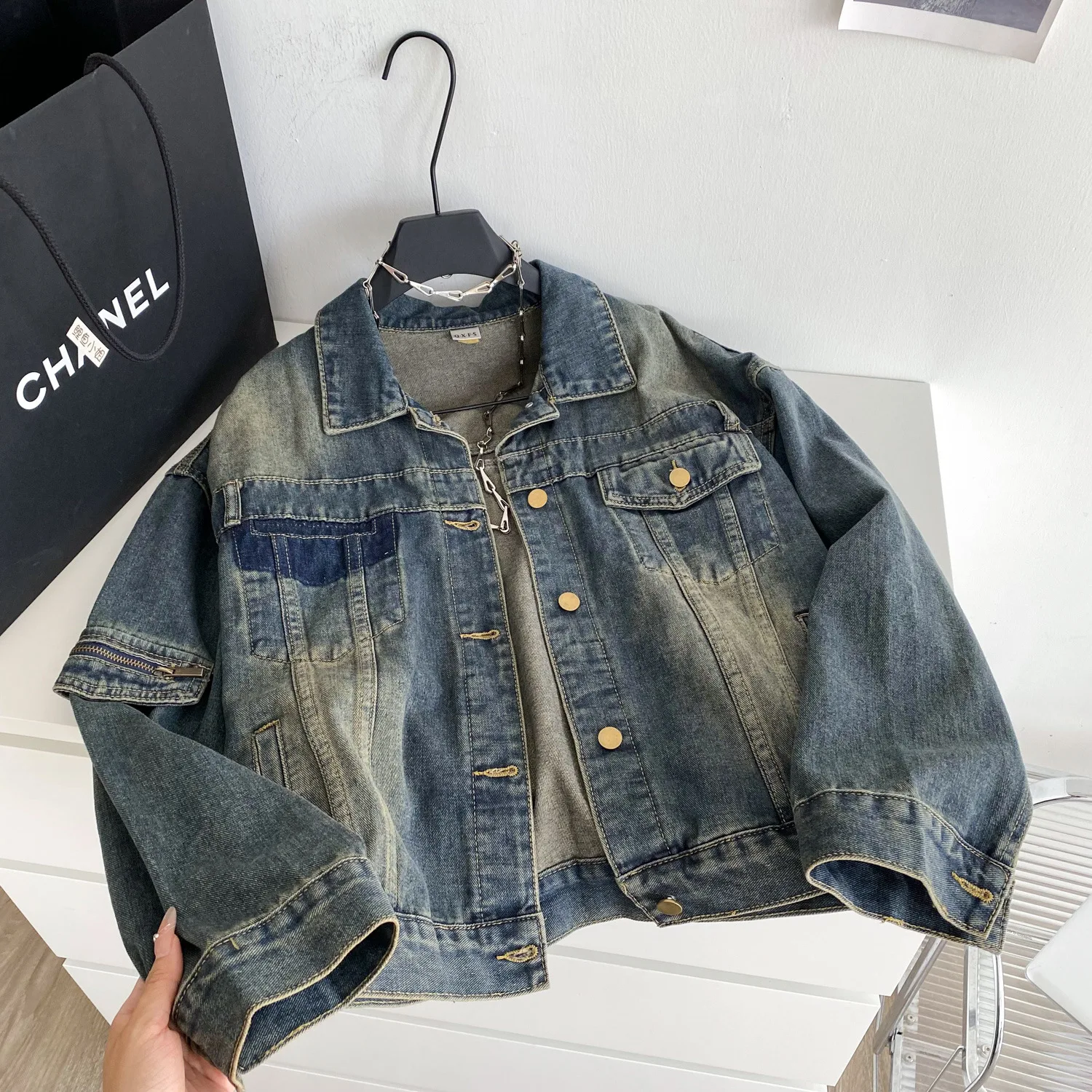 معطف نسائي من قماش الدنيم سترات بياقة مقلوبة Y2k ملابس الشارع الشهير سترة فضفاضة أنيقة غير رسمية للعمل لخريف وشتاء 2025 #2