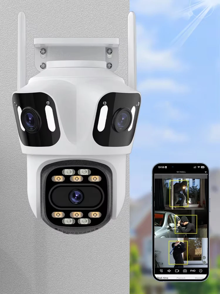 PTZ IP-camera met drie lenzen Buiten HD WiFi-beveiligingscamera met drie schermen Auto Tracking Dual Len Draadloze CCTV-camera iCsee - afbeelding 2