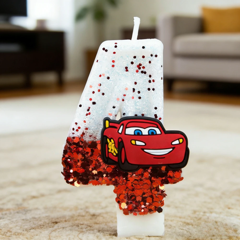 Lightning McQueen Digitale Geburtstagskerze, 0-9 Nummer Rennwagen Süßer Torten-Topper für Kinderpartys