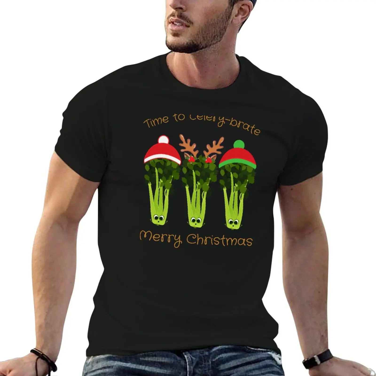 Time to Celery-brate Merry Christmas Celery Santas Celebrating the Holidays T-Shirt Man t-shirt Blouse cotton t shirt men